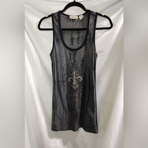 Miss Me Rhinestone Embellished Gray Black Tie Dye Racer Back Top Ladies Size L